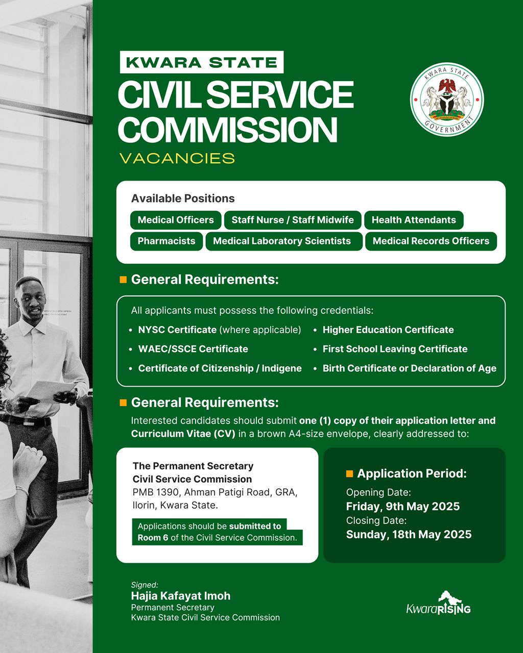 You are currently viewing Kwara Civil Service Commission Opens Recruitment for Health Sector Roles