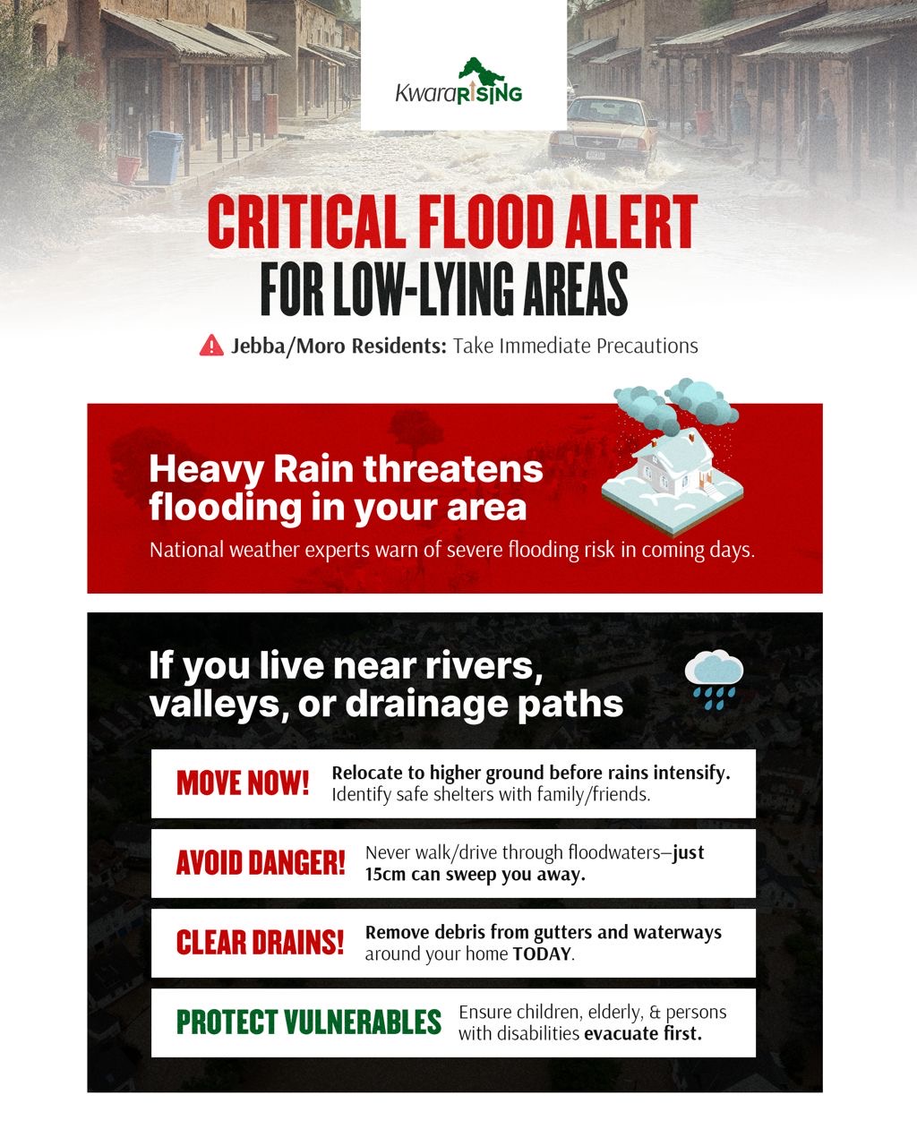 You are currently viewing Kwara Issues Flood Alert for Jebba, Moro LGA Amid Heavy Rain Forecast